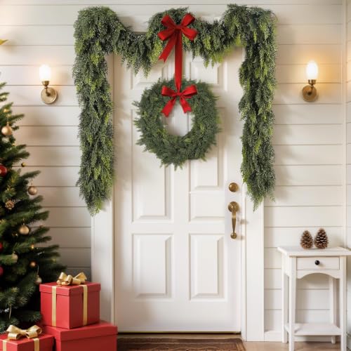 2-Pack 6FT Christmas Cedar Garland - Realistic Artificial Greenery for Mantle & Holiday Decor