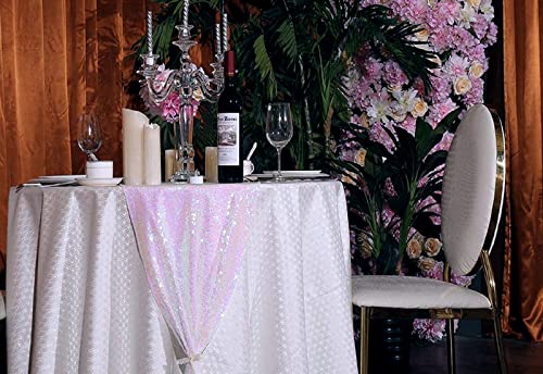 Iridescent White Sequin Table Runner Set - 12x108 Inches, 10 Pack
