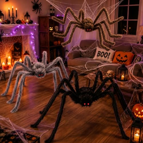 Giant Halloween Spider Decorations - 3 Pack 5 Ft Furry Outdoor Spiders