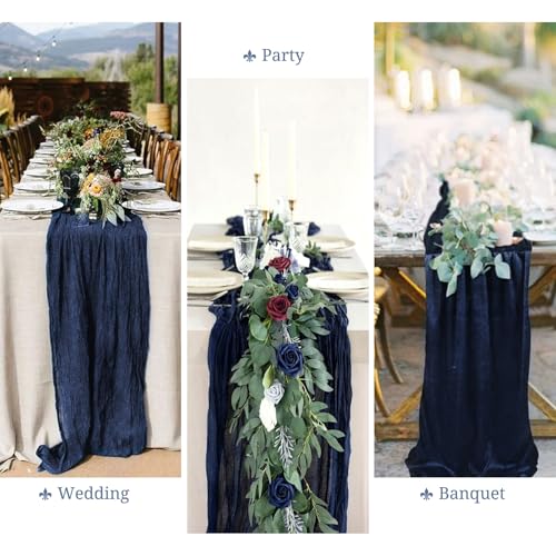 8 Pack Navy Blue Cheesecloth Table Runners 10ft Rustic Romantic Wedding Decor