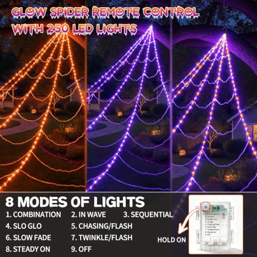 Halloween Spider Web Lights with Spider - Purple LED Light-Up Decor