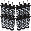 Halloween Ghost Cups Set with Straws & Lids - Black 24 oz, 12 Pack