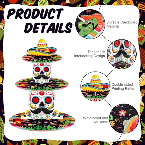3-Tier Day of the Dead Cake Stand for Mexican Fiesta Decor