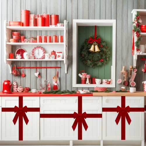 8 Pcs Christmas Cabinet Ribbons Bows Velvet Decor - Holiday Party Supplies