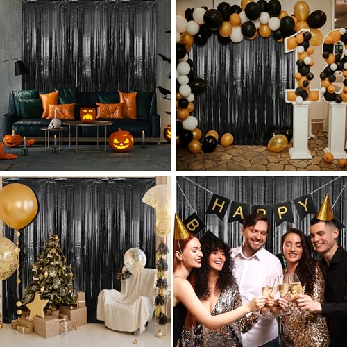 Black Fringe Backdrop Streamers - 3 Pack, 3.3 x 9.9 ft Party Decorations