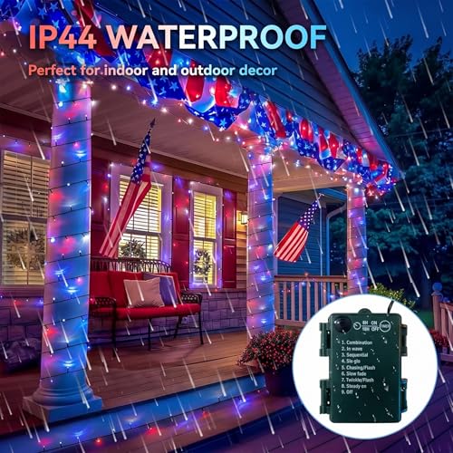 Battery Operated 4th of July String Lights - Red White & Blue, 16FT with 8 Modes & Timer