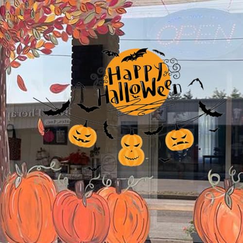 Halloween 02 Window Sticker - Evil Pumpkin Bat Pattern for Halloween Home Decorations