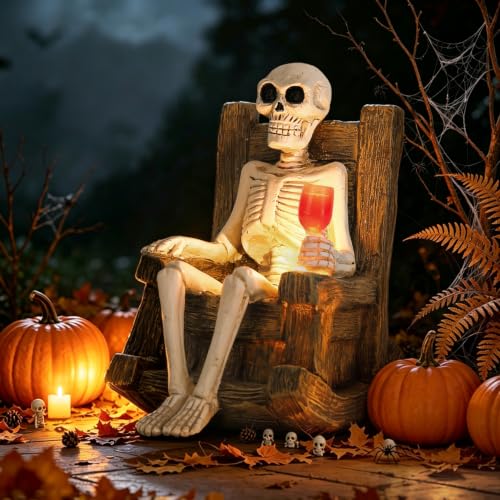 Solar Halloween Skeleton Garden Statue - 6.5-Inch Outdoor Decor with LED Light