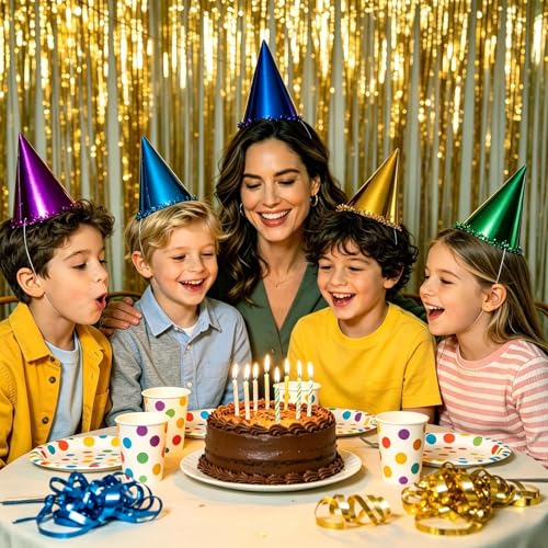 Gold Tinsel Foil Fringe Curtains - 2 Pack, 3.28 ft x 6.6 ft Party Backdrop