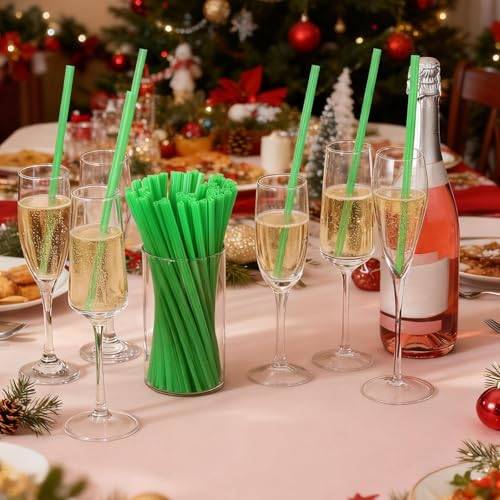 Disposable Plastic Drinking Straws with Christmas Tree Shapes - Bulk Party Supplies