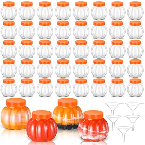 Hsei 40 Pack Pumpkin Shaped Plastic Sand Art Bottles with Lids & Funnels - Halloween & Fall Decorations