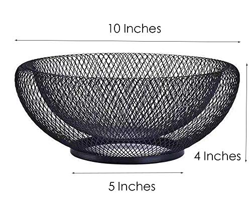 Black Metal Mesh Fruit Bowl - Modern Decorative Wire Basket, Small Variation of Mesh