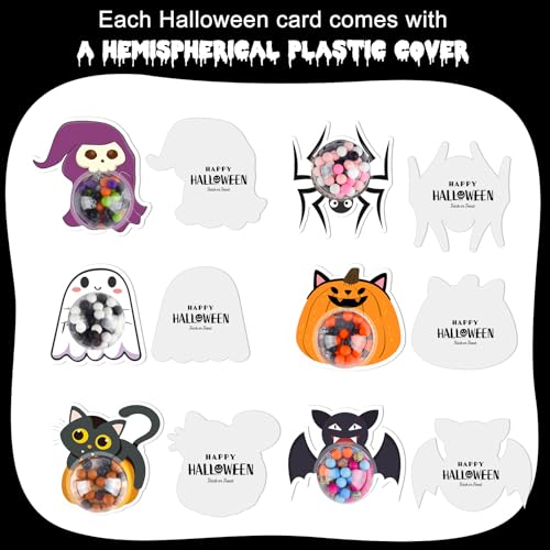 Halloween Candy Holder Cards with Clear Domes - 24 Pack for Trick or Treat