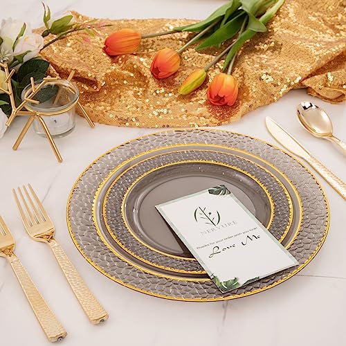 Clear Black Plastic Dinner Plate Set with Gold Silverware - 150PCS Variation