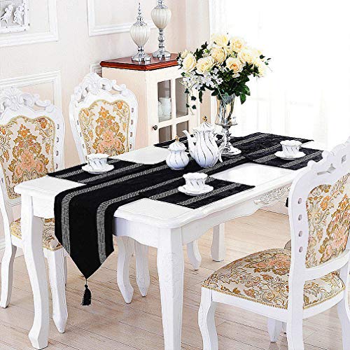 13x98 Inch Black Sequin Table Runner for Party & Wedding Decor - Elegant Glitter Rhinestones