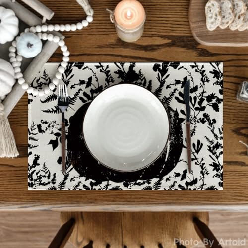 Black Pumpkin Fall Placemats Set of 4 - 12 x 18 Inches Rectangular