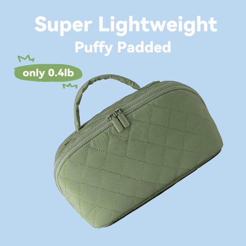 Petition Makeup Bag for Women, Wide Open Lay-Flat Cosmetic Case, Festivalment Makeup Bag, Spacious 180° Open Cosmetic Organizer for Toiletries & Brushes Large Capacity with Compartments (Green)