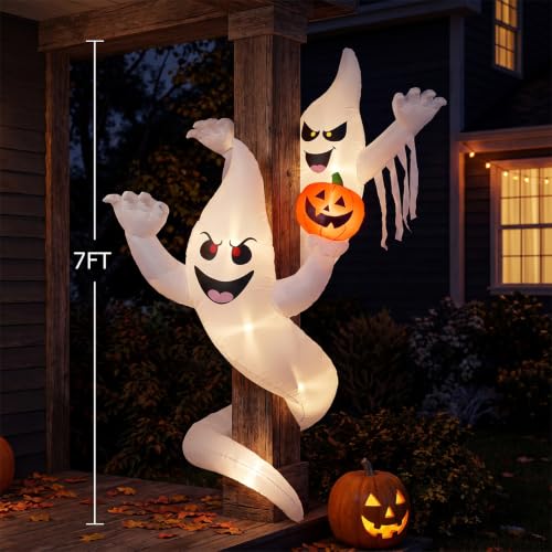 7FT Ghost and Tree Inflatable Halloween Yard Decor with LED Lights