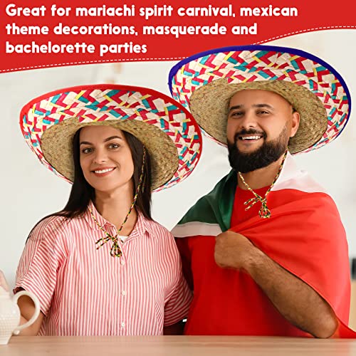 Sombrero Hats for Adults – 12 Pack Classic Mexican Style Straw Hats with Chin Strap – Party, Fiesta & Costume Accessory (Variation: Classic Color)