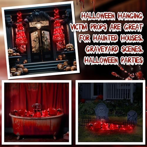 6 Pack Halloween Inflatable Hanging Body Bag Props Outdoor Decoration Set - Creepy Life-Size Ghosts with LED Lights & Accessories