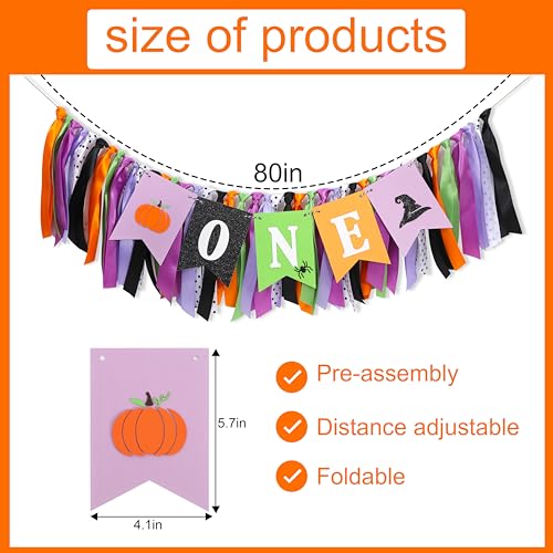 Halloween First Birthday High Chair Banner Pumpkin Witch Hat Decorations