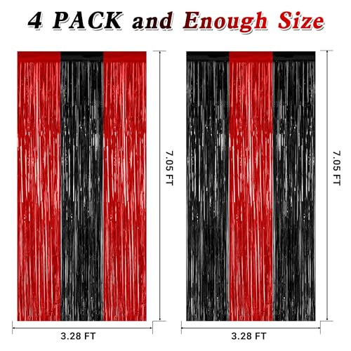 Halloween Foil Curtain Streamers - Black and Red Party Decorations, 4 Pack