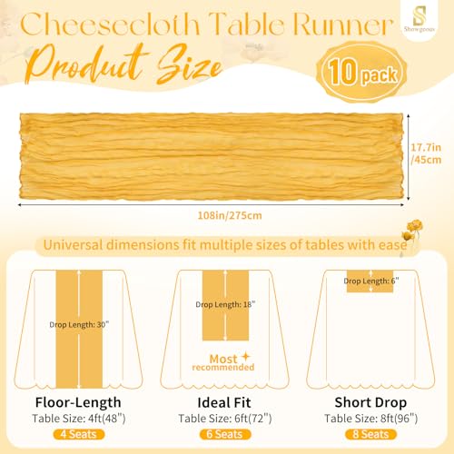 Gold Cheesecloth Table Runner 17x108 Inches Pack of 10 - Showgeous
