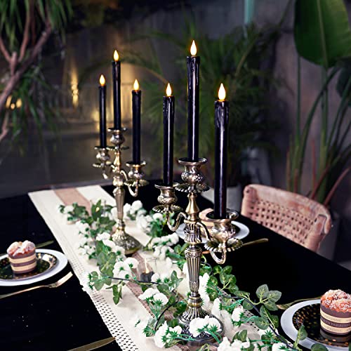Black Flameless Taper Candles with Remote & Timer Set - 6 Pcs, 9.6 Inches