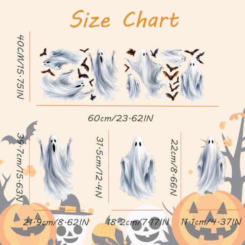 Halloween Window Stickers - Giant Ghost Bat Decor, No Residue, Colorful 3 Variation