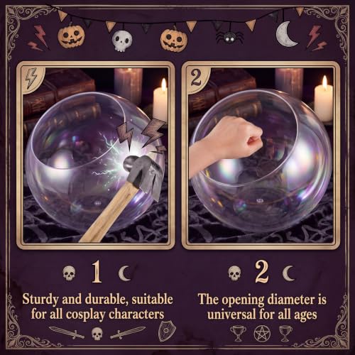 Halloween Globe Decoration Set with LED Candles and Tarot Cards - 14 Inch Clear Acrylic Globe with Blue String Lights