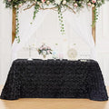 Black 90x156 Inch Satin Rosette Tablecloth - Floral Wedding & Event Cover