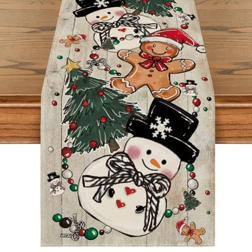 Artoid Mode Snowman Gingerbread Table Runner 13x108 Inch - Home Party Decor