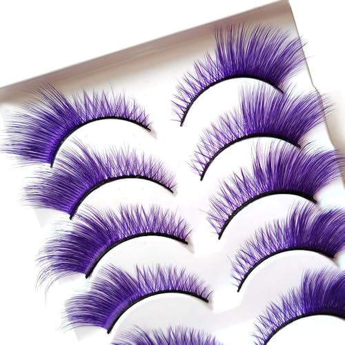 Colorful Cat Eye False Lashes 5 Pairs - Purple Variation for Party & Halloween