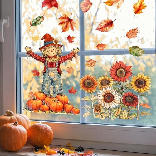 Fall Static Window Clings Set - Autumn Decor Stickers for Home & Office, 9 Sheets 76 pcs - Fall Harvest