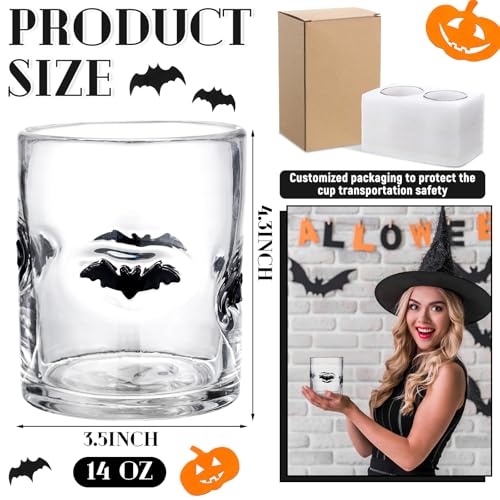 Halloween Juice Glasses Set - Bat and Pumpkin Design, 14 Oz, Festive Drinkware - 2 Pieces