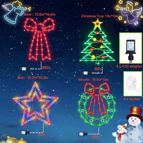 16-Inch Christmas Window Silhouette Lights - Wreath & Bow & Star & Christmas Tree Variations