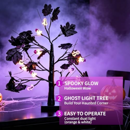 Halloween Indoor Tree with 24 Orange Purple LED Lights - Spooky Decor
