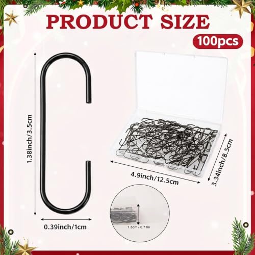 Black Ornament Hooks 100PCS - Christmas & Halloween Tree Decorations