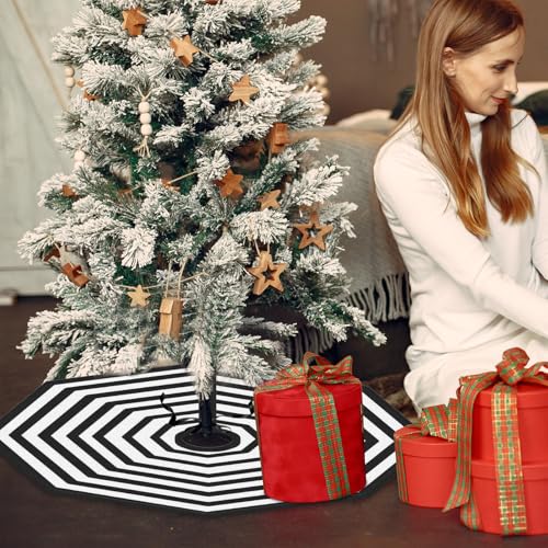 Large Halloween & Christmas Spider Web Tree Skirt 36 Inch Octagonal Black White