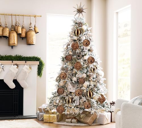 Christmas Ornaments Set - Brown & Gold Shatterproof Tree Balls, 4.7 Inch - Hollyone