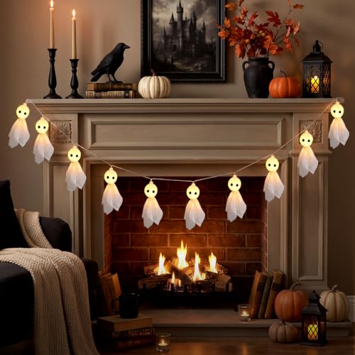 Halloween Ghost String Lights - Battery-Operated Mantel & Window Decor