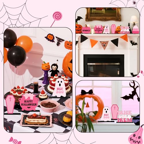 Pink Halloween Wooden Centerpieces Set - Trick or Treat Table Decor