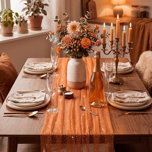 Halloween Table Runner 10 ft Orange Metallic Foil Sheer Fall Decor - Variation of THIS listing