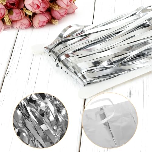25-Pack Silver Foil Fringe Curtains - Tinsel Party Backdrops & Decorations