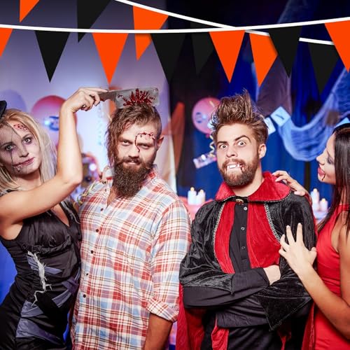 Halloween Orange Black Pennant Flags Set - 80 Pcs, 132 Ft, Triangle Banner with Variation Black Orange