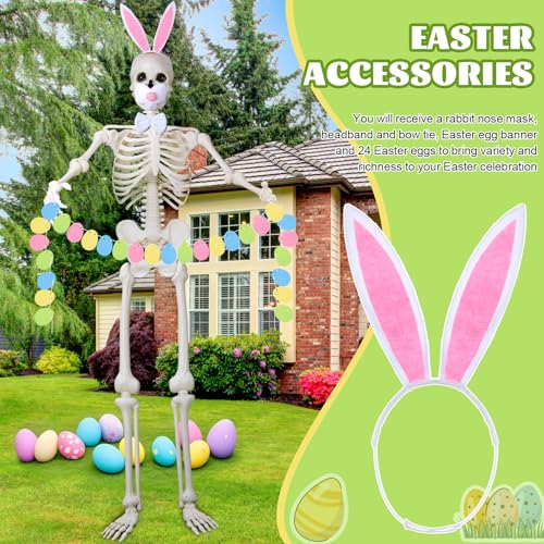 Halloween Skeleton Costume with Bunny Headband and Easter Garland - 12 Ft Decor