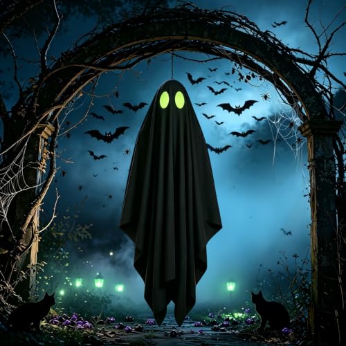 45-Inch Hanging Ghost Halloween Decorations Outdoor Spooky Decor with Glow Eyes