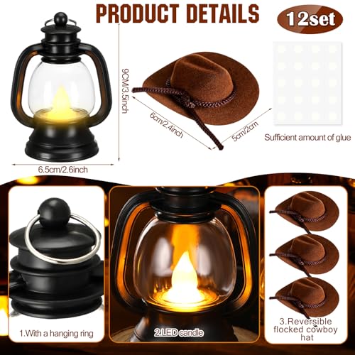 Mini Cowboy Lantern Decorations Set with LED Candles for Christmas & Party Table Centerpieces