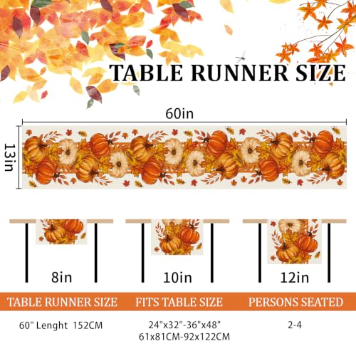Fall Pumpkin & Maple Leaf Table Runner 13x60 Inches - Autumn Decor - Yellow Fall Variation