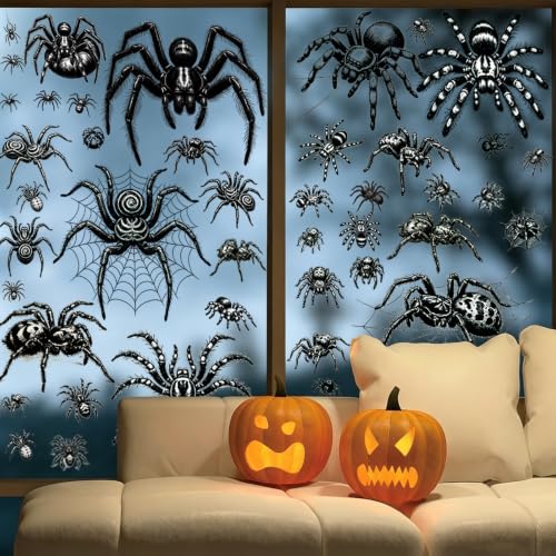 Halloween Window Clings - 8 Sheets Large Black Spider Web Decals for Home & Party Decorations